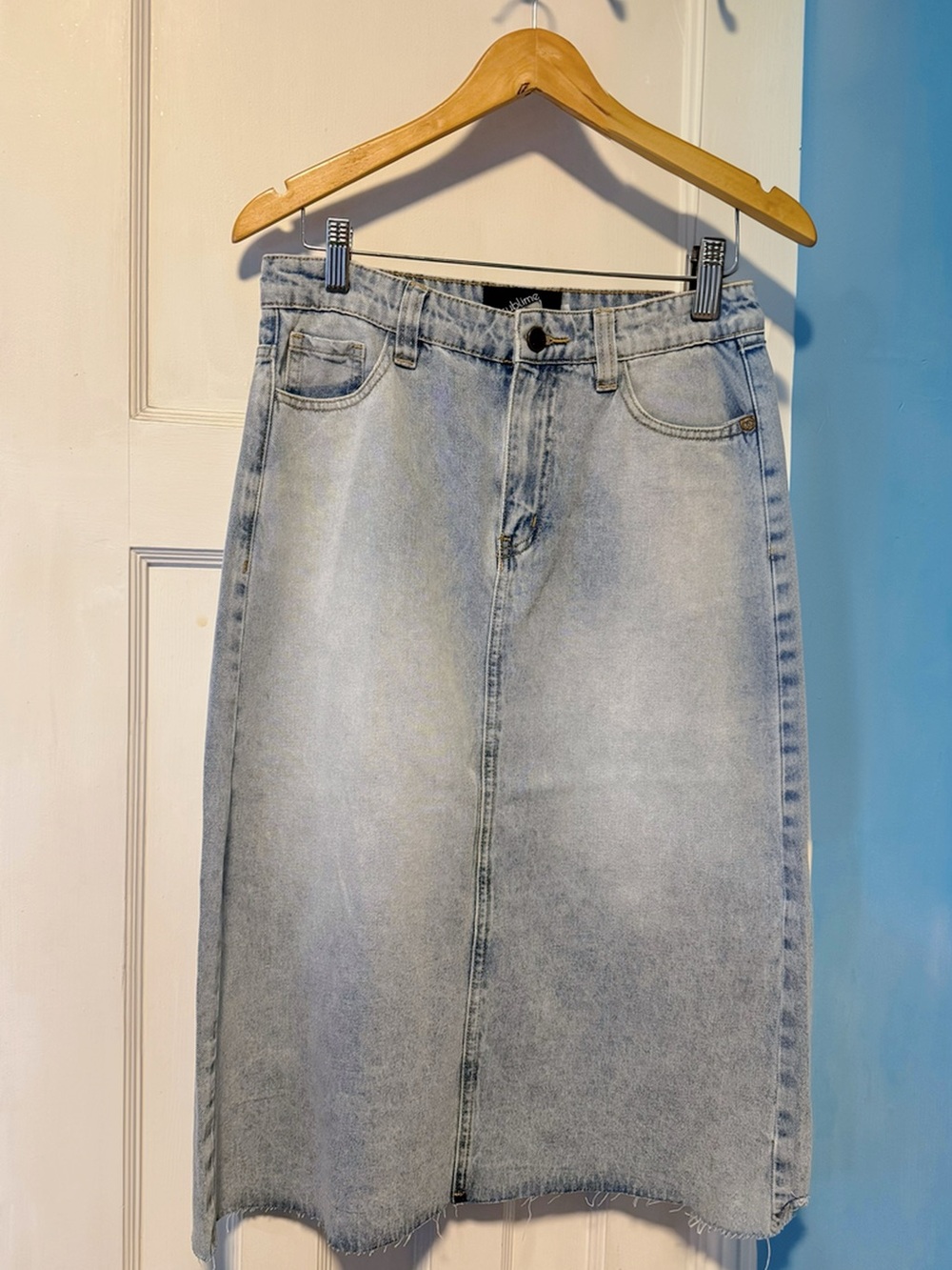 Light Wash Denim Midi A-line Skirt